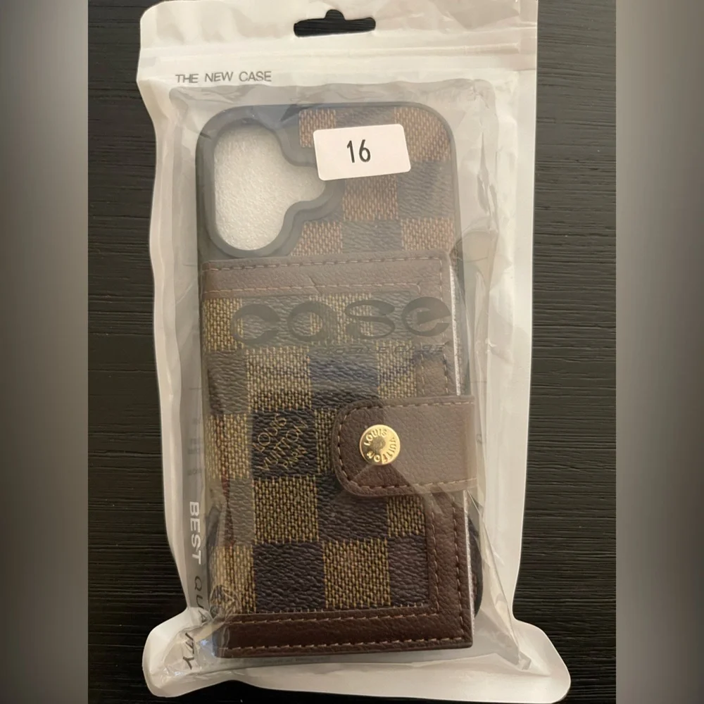 iPhone 16 wallet/ card holder Checkered Brown Phone Case with Card Holder